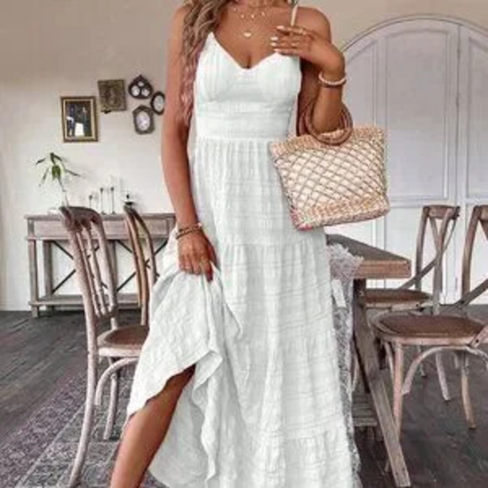 ZARA White Casual Women's Ruffle Hem Spaghetti Strap Dress